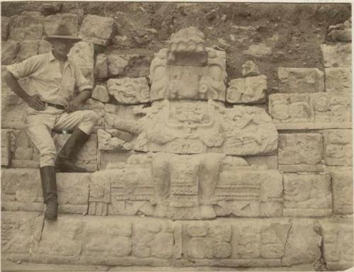 Dr. George Byron Gordon with seated figure in Hieroglyphic Staircase