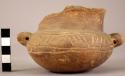 High necked pottery bowl - rectilinear incising; 2 horizontally pierced lugs