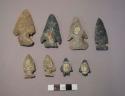 Chipped stone, projectile points, corner-notched, side-notched, and bifurcate base