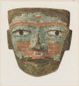 Mask of serpentine, with mosaic of jade, turquois and red shell.