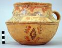 Yojoa polychrome pottery bowl, dimpled base & 2 handles (1 gone)- Bold Geometric