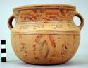 Yojoa polychrome pottery jar, dimpled base & 2 handles - Bold Geometric Type