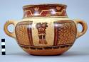Yojoa polychrome pottery jar, dimpled base & 2 handles - Bold Geometric Type