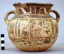 Yojoa polychrome pottery jar, dimpled base & 2 handles - Bold Animalistic Type