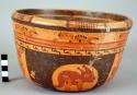 Yojoa polychrome pottery bowl, dimpled base - Bold Animalistic type
