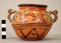 Yojoa polychrome pottery bowl, 2 handled with dimpled base - Bold Animalistic Ty