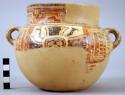 2-handled ulua polychrome pottery bowl-partly restored. Mayoid style.