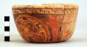 Yojoa polychrome pottery bowl, dimpled base- Bold Animalistic Type (restored)