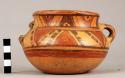 Yojoa polychrome pottery jar, dimpled base & 2 handles (1 missing) - Bold Geomet