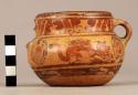 Yojoa polychrome pottery jar, dimpled base & 2 handles - Bold Animalistic Type.