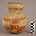 Effigy jar, bulbous  round base and body, lugs for ears, mended with 33-42-20/1822