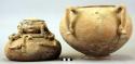 Ceramic jar with lid, human effigy,  three lobes with platform base