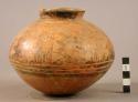 Pottery jar, base red, upper zone white with black ornamentation