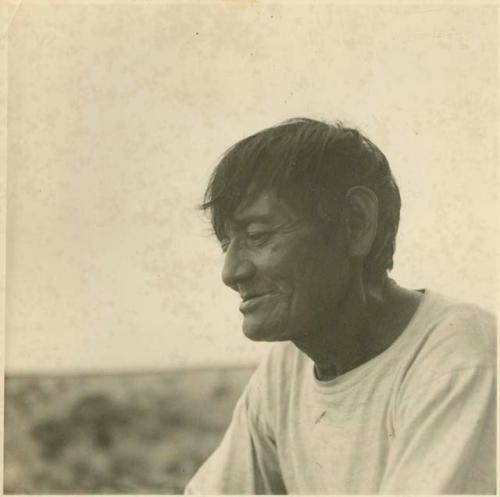 Photograph album, Yaruro fieldwork, p. 49, photo 1, man in white shirt