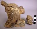 Ceramic figurine, moulded, incised, applique bird, eagle? brown slip