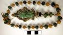 Necklace of 18 jade and 17 gold filligree beads. Pendant att. a) 2 jade beads su