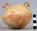 Small rimless narrow-necked pottery jar with animal head lugs - Red Line ware -