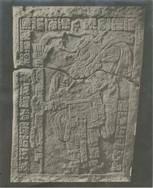 Lintel 33 from Structure 10 (Palace of the Seven Chambers), showing warrior holding quiver, bow, and arrows