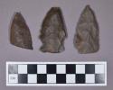 Chipped stone, chert projectile points, one side-notched, two points with broken bases