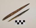 Organic, three wood perforators (awls or fish spears), one with area of loss and one broken