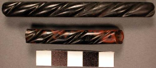 Long obsidian beads, with 2 flat sides
