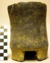 Cylindrical tripod jar with cover of black-brown ware.  Thistle top on cover; So