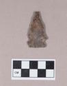 Chipped stone, projectile point, side-notched, possibly reworked into a drill