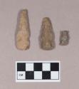 Chipped stone, drill; chipped stone, projectile point, triangular; chipped stone, biface fragment
