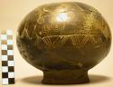 Spherical vase with pedestal base of polished black ware