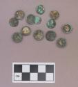Metal, copper alloy objects, circular, domed, possible ornaments