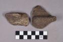 Ceramic, earthenware rim and body sherds with lugs, one undecorated and one incised and modeled