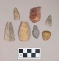 Chipped stone, projectile points, triangular and ovate; chipped stone, scrapers; chipped stone, flake, with cortex, with possible retouching or use wear