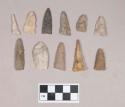 Chipped stone, projectile points, triangular and lanceolate; chipped stone, drills