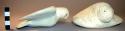Ivory carving - white owl flying over white polar bear (2 pieces)