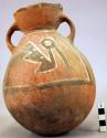 1 redware jug with handles and black, red and white painted decorations. Chancay
