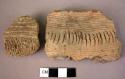 49 potsherds with incised parallel lines and cardial stamp decoration - red to b