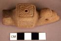 Plain ware pottery whistle- bird with geometric design on back