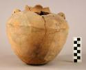 Large round bottomed unpainted jar - 2 pierced lugs (also 12 sherds from same ja