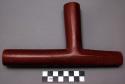 Red catlinite pipe bowl - t-shape with wood tip mouthpiece