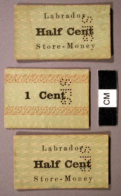 "Store money" cardboard coupons, printed for exchange at Hudson's Bay Co. stores