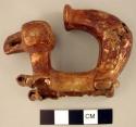 Gold plated copper figurine, chimera: quadraped with bird beak.