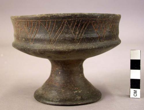 Pedestalled pottery vase of poor bucchero