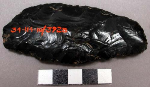 Obsidian knife, used both for cutting and scraping inside of hide for tanning.