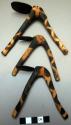 19 wooden hoes, metal blades, decoration burnt on wood, approx. 4" long