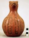 Pottery jar, handle on side, red clay, animal head