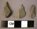 3 small flint flakes - edges retouched to points, "borers"