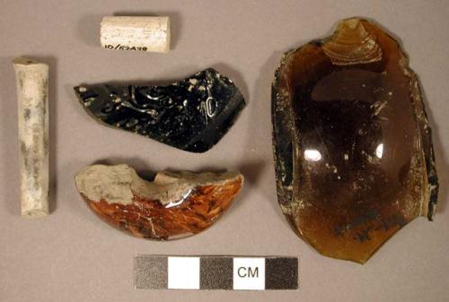 Glass fragments; Hinges; Bolts(?); Pipe stems