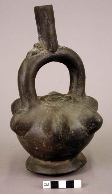 Vase, black ware, stirrup spout