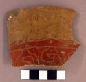 1 of 4 red on tan pot sherds with incising on the red part