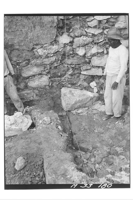 Building buttress at southwest corner of Main Stairs at Monjas